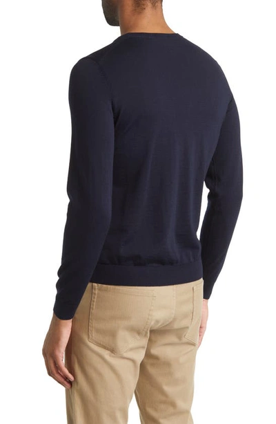 Shop Hugo Boss Boss Leno Virgin Wool Crewneck Sweater In Dark Blue