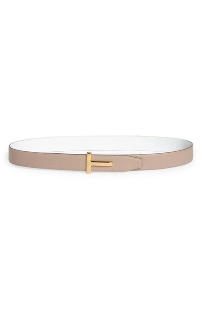 Shop Tom Ford Smooth Leather Belt In Silk Taupe White