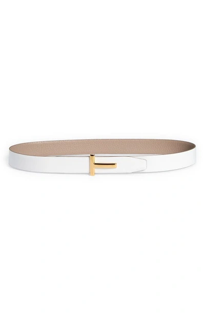 Shop Tom Ford Smooth Leather Belt In Silk Taupe White