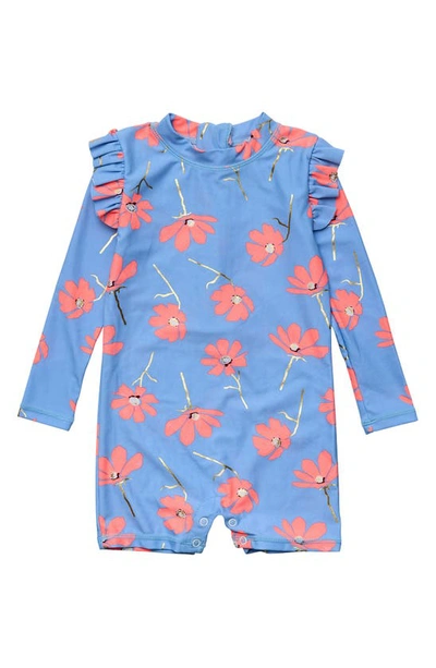 Shop Snapper Rock Beach Bloom Long Sleeve One-piece Rashguard Swimsuit In Blue