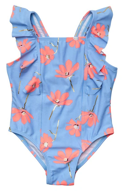 Shop Snapper Rock Beach Bloom Ruffle Shoulder One-piece Swimsuit In Blue