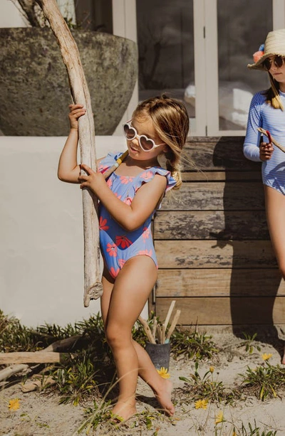 Shop Snapper Rock Beach Bloom Ruffle Shoulder One-piece Swimsuit In Blue