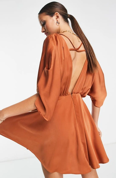 Shop Asos Design Batwing Satin Minidress In Rust