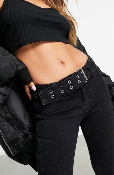 Shop Asos Design Belted Flare Jeans In Black