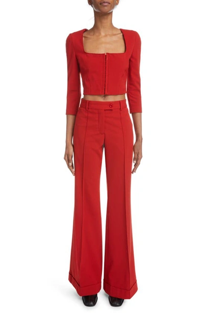 Shop Acne Studios Tekla Square Neck Gabardine Crop Top In Red