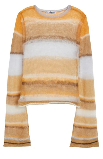 Shop Acne Studios Karis Stripe Open Stitch Crewneck Mohair & Wool Blend Sweater In Brown/ Multi
