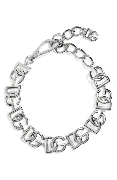 Shop Dolce & Gabbana Dg Logo Collar Necklace In Silver