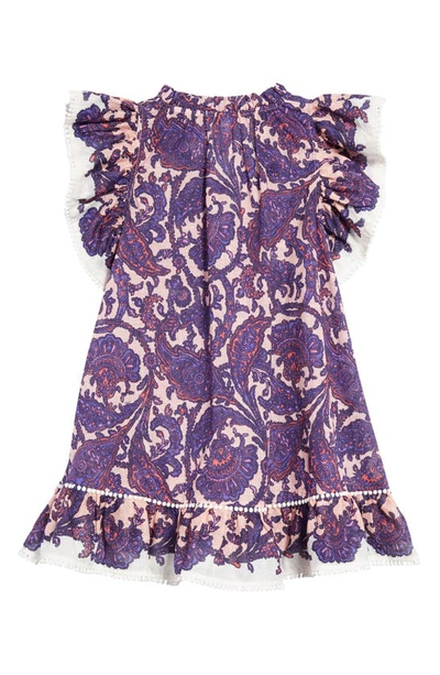 Shop Zimmermann Kids' Tiggy Paisley Print Flutter Sleeve Cotton Dress In Lilac/ Pink Paisley
