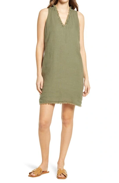 Shop Tommy Bahama Two Palms Ruffle V-neck Linen A-line Dress In Tea Leaf