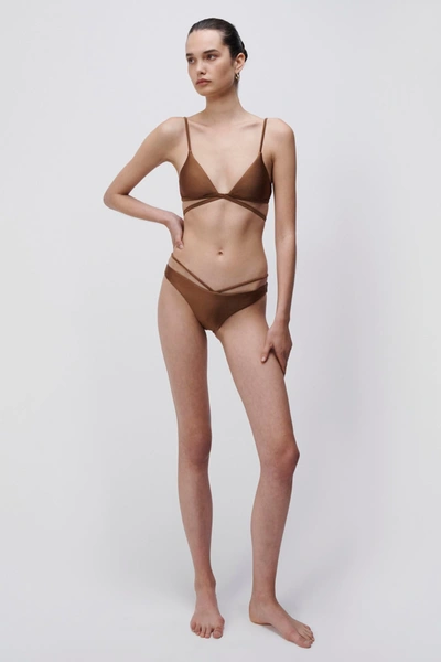 Shop Jonathan Simkhai Emmalynn Satin Bikini Bottom In Bronze