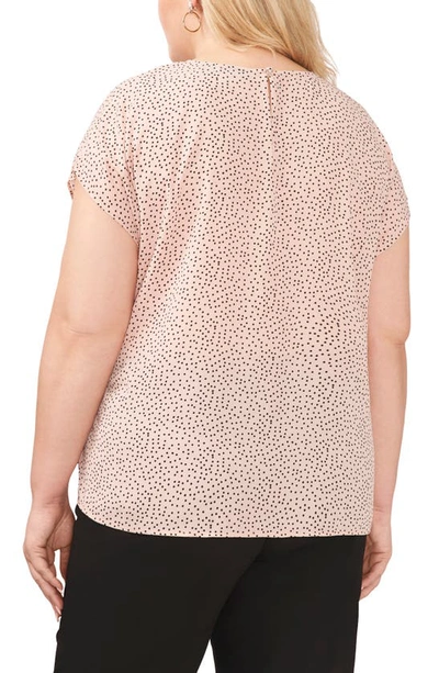 Halogen Crewneck Cap Sleeve Top In Pink Smoke-black Dotty Print