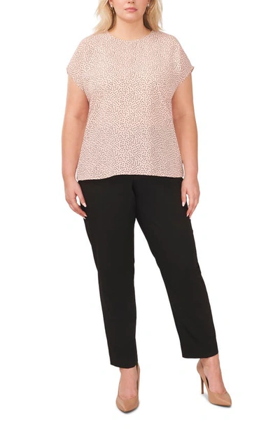 Halogen Crewneck Cap Sleeve Top In Pink Smoke-black Dotty Print