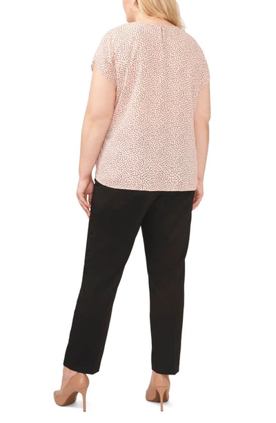 Halogen Crewneck Cap Sleeve Top In Pink Smoke-black Dotty Print
