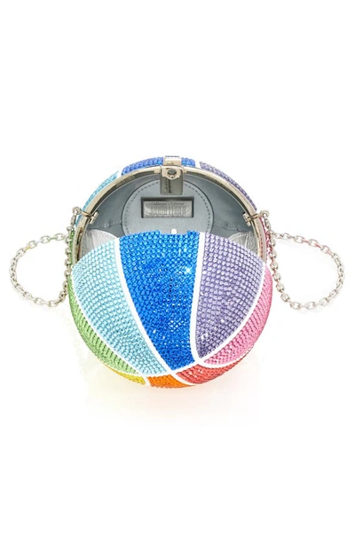 Shop Judith Leiber Rainbow Crystal Basketball Clutch In Silver Multi