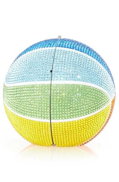 Shop Judith Leiber Rainbow Crystal Basketball Clutch In Silver Multi