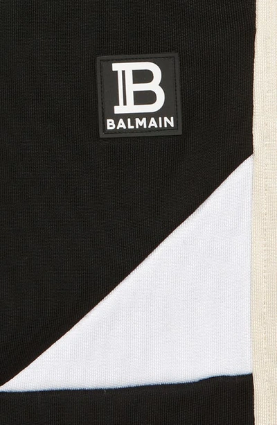 Shop Balmain Kids' B Logo Colorblock Cotton Blend Sweat Shorts In 930 Black