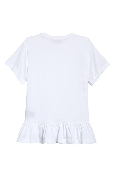 Shop Balmain Kids' Glitter Logo Ruffle Hem Cotton T-shirt Dress In 100 White