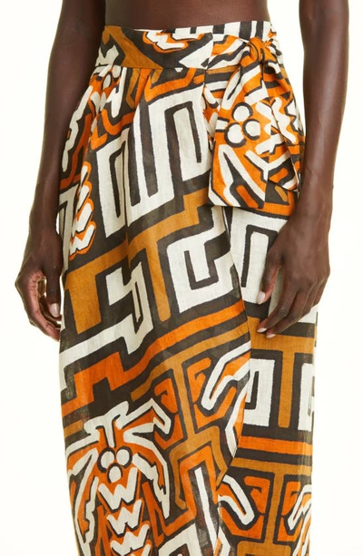 Shop Johanna Ortiz Sea Of Sand Tropical Print Linen Wrap Skirt In Chocolate/ Terracota/ Ecru