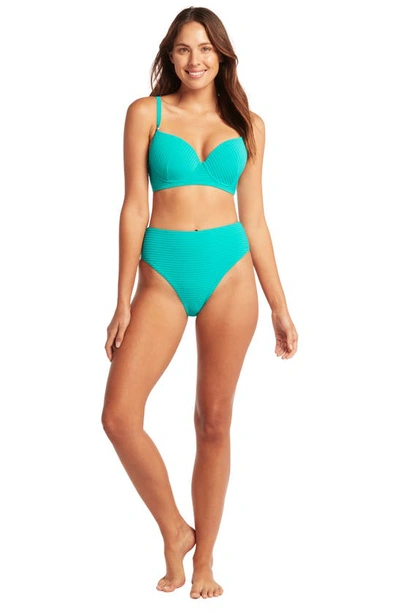 Shop Sea Level Retro High Waist Bikini Bottoms In Aqua