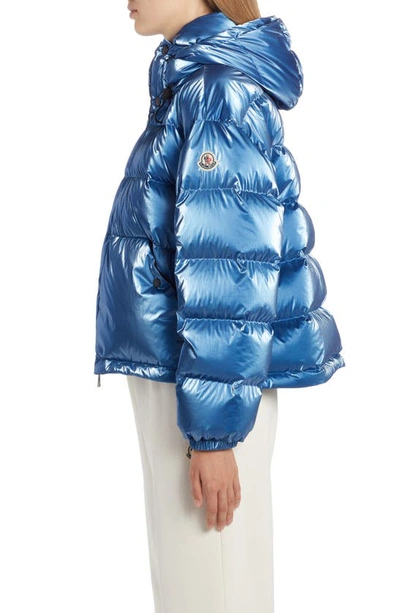 Shop Moncler Moselotte Hooded Short Down Puffer Jacket In Blue