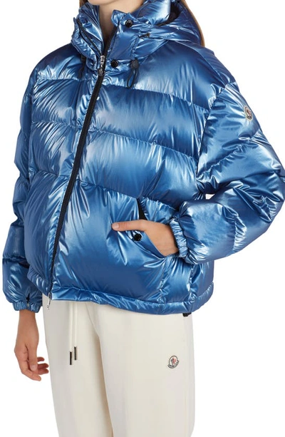 Shop Moncler Moselotte Hooded Short Down Puffer Jacket In Blue