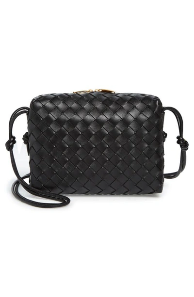 Shop Bottega Veneta Large Loop Intrecciato Leather Shoulder Bag In 8425 Black-gold