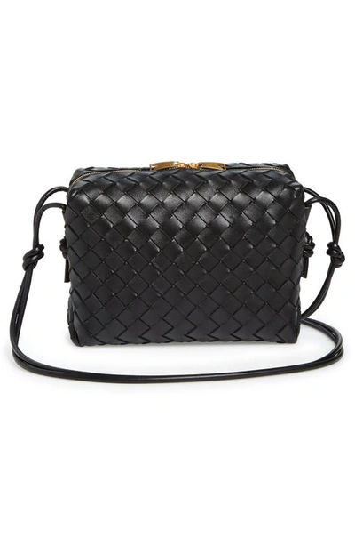 Shop Bottega Veneta Large Loop Intrecciato Leather Shoulder Bag In 8425 Black-gold