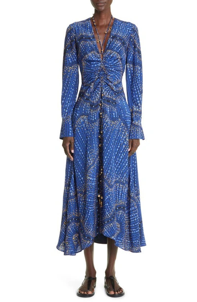 Shop Altuzarra Mila Long Sleeve Silk Dress In 254406 Berry Blue