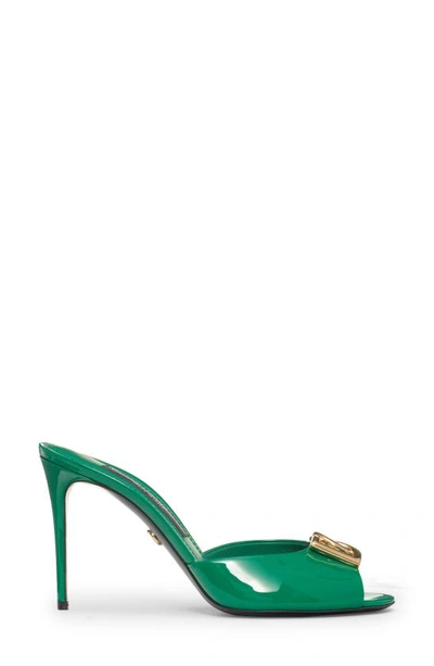 Shop Dolce & Gabbana Dg Logo Patent Slide Sandal In Verde Intenso