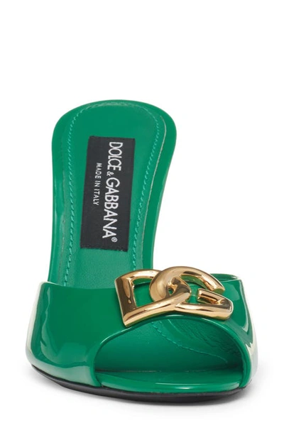 Shop Dolce & Gabbana Dg Logo Patent Slide Sandal In Verde Intenso