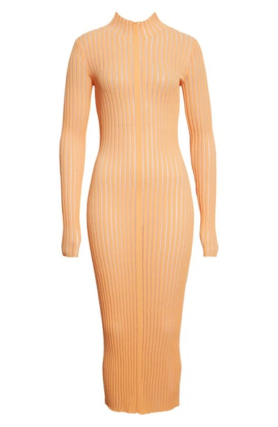 Shop Interior Ridley Plaited Long Sleeve Cotton Blend Sweater Dress In Tangerine Clear