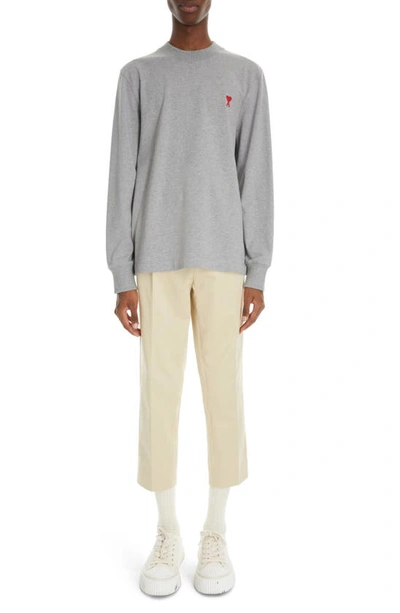 Ami Alexandre Mattiussi Ami Paris Ami De Coeur Logo Embroidered Long-sleeved T-shirt In Heather Grey