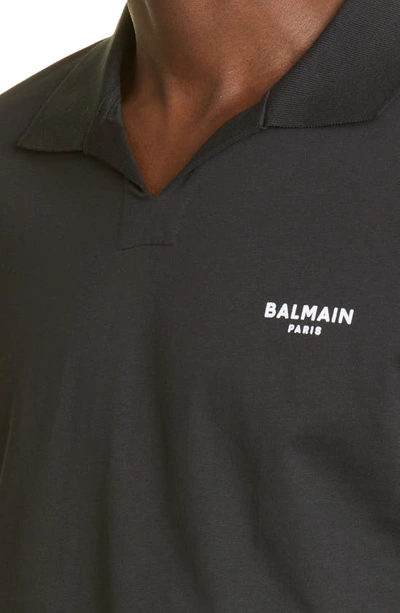 Shop Balmain Flocked Logo Organic Cotton Polo In Black/ White