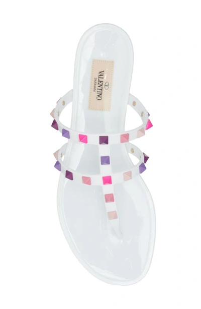 Shop Valentino Rockstud Jelly Flip Flop In 7am Bianco/ Multicolor Pink Pp