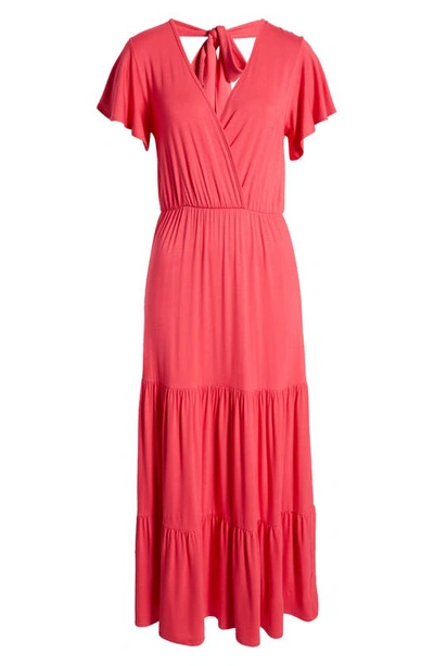 Shop Loveappella Tiered Faux Wrap Knit Maxi Dress In Pink Polish