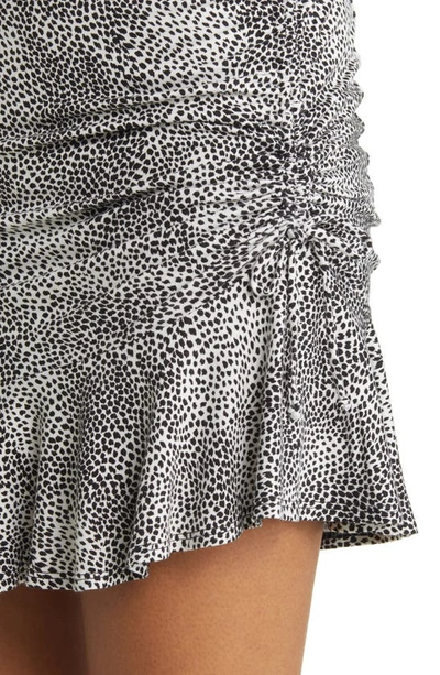 Loveappella Spot Print Ruched Knit Miniskirt In Ivory/ Black