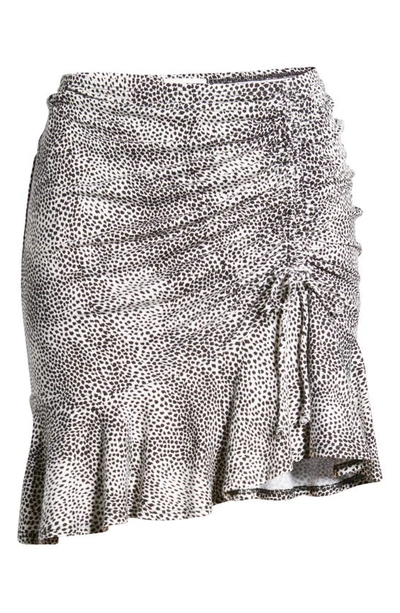 Loveappella Spot Print Ruched Knit Miniskirt In Ivory/ Black