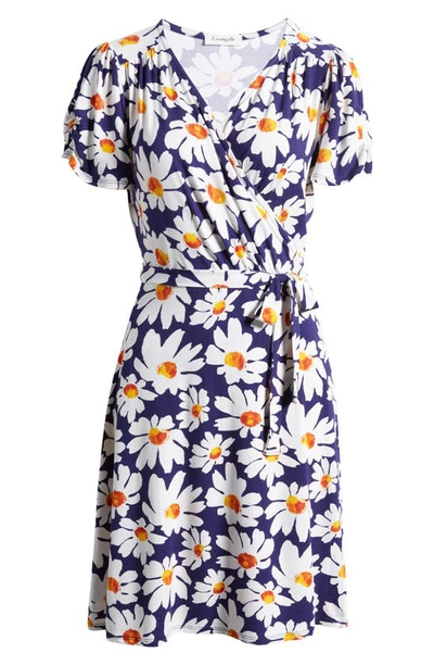 Shop Loveappella Floral Faux Wrap Knit Dress In Navy/ Ivory