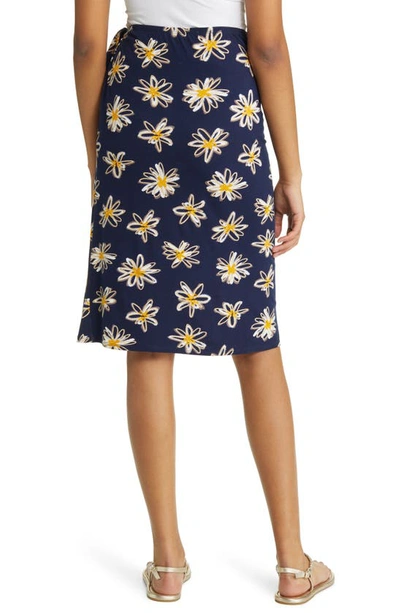 Loveappella Floral Faux Wrap Knit Midi Skirt In Navy