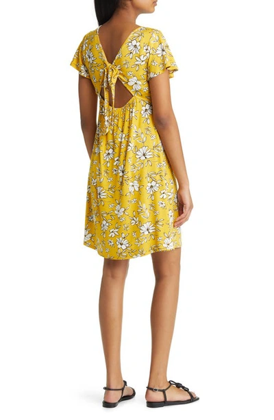 Loveappella Floral Tie Back Surplice V-neck Knit Minidress In Sunflower
