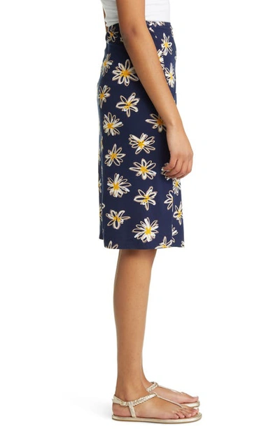 Loveappella Floral Faux Wrap Knit Midi Skirt In Navy