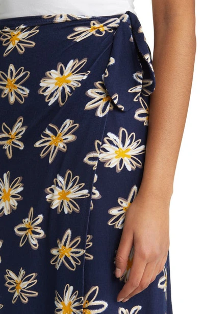 Loveappella Floral Faux Wrap Knit Midi Skirt In Navy