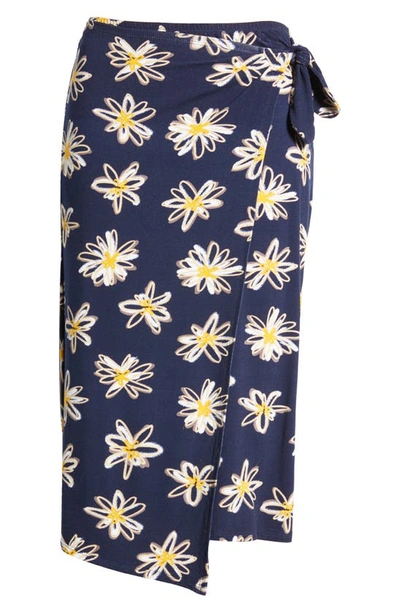 Loveappella Floral Faux Wrap Knit Midi Skirt In Navy