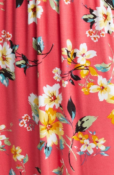 Loveappella Floral Tie Back Surplice V-neck Knit Minidress In Coral