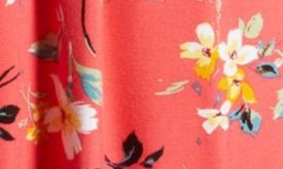 Loveappella Floral Tie Back Surplice V-neck Knit Minidress In Coral