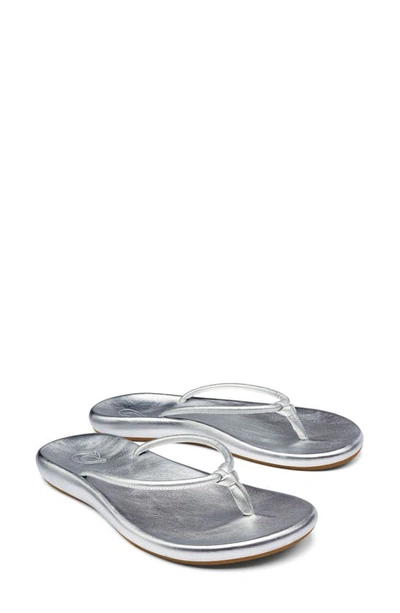 Shop Olukai Huawai Flip Flop In Silver / Silver