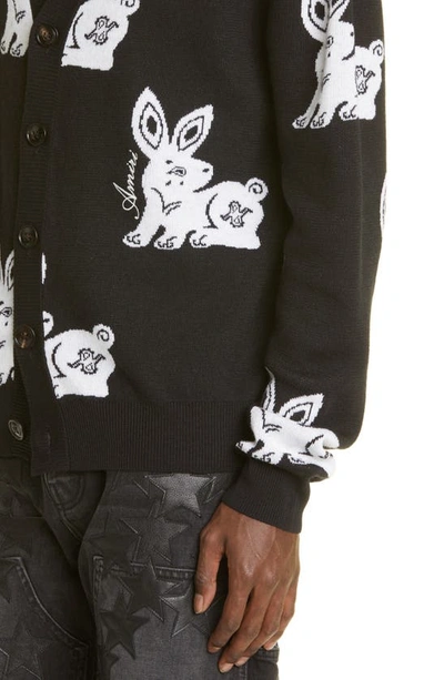 Shop Amiri Rabbit Repeat Jacquard Wool & Silk Cardigan In Black/ White