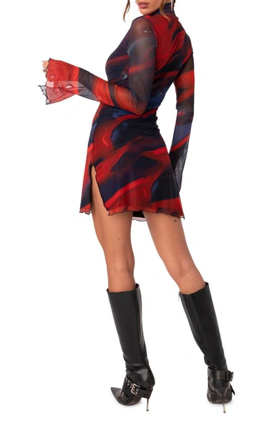 Edikted Sparks Fly Mock Neck Long Sleeve Mesh Minidress In Mix