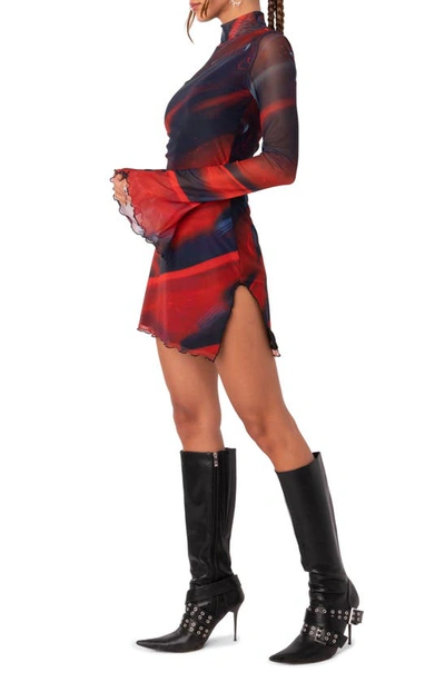 Edikted Sparks Fly Mock Neck Long Sleeve Mesh Minidress In Mix