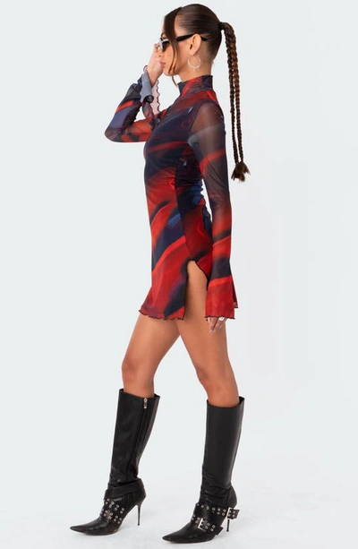 Edikted Sparks Fly Mock Neck Long Sleeve Mesh Minidress In Mix